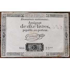 Assignat 10 Livres - 24 Octobre 1792 - Série 33 - Filigrane Royal
