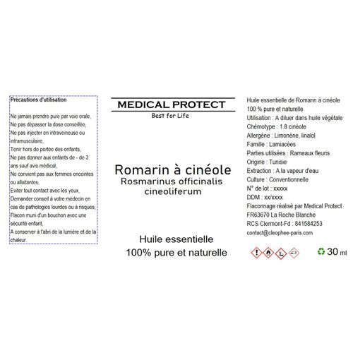 Huile Essentielle De Romarin À Cinéole - Rosmarinus Officinialis Cineoliferum - 30 Ml 