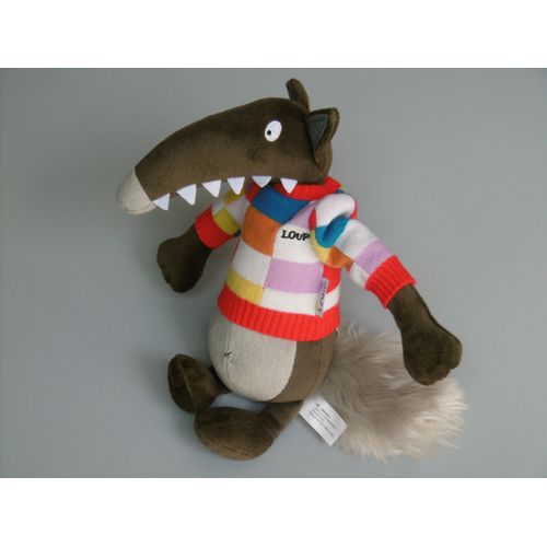 Doudou Peluche Loup Pull Carreaux Multicolores Auzou