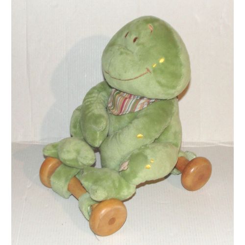 Peluche Aldo La Grenouille Noukies - Doudou Avec Roulettes En Bois