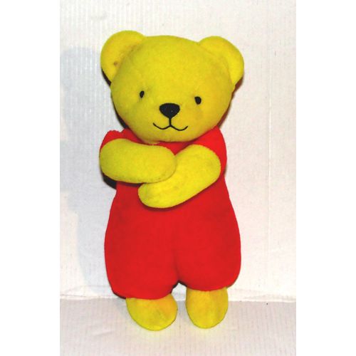 Doudou Ours Jaune Rouge Hochet Berchet Peluche 20 Cm