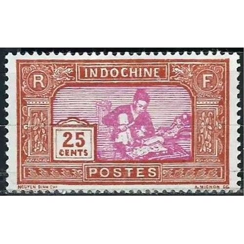Indochine (Actuel Vietnam), Colonie Française 1927, Beau Timbre Neuf* Yvert 141, Sculpteur Sur Bois, 25c. Lilas Et Brun.