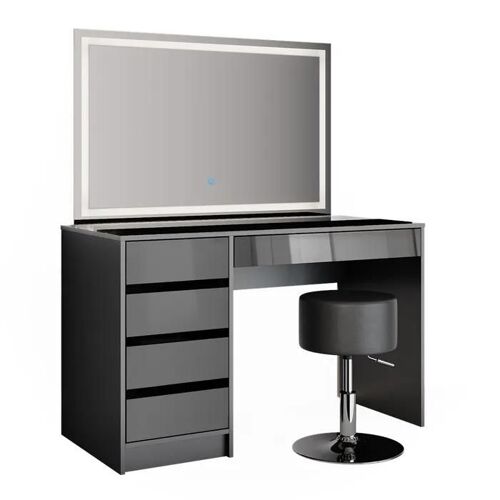 Vicco coiffeuse Sherry, Anthracite Haute brillance, 120 cm avec miroir LED et tabouret