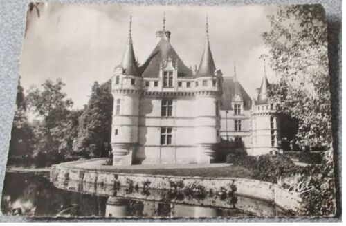 Carte Postale Ancienne Noir Et Blanc- Château D'azay-Le-Rideau, Façade Orientale- Editions De Luxe Estel-Lavelle & Cie N°2353-Écrite En 1951 Avec Timbre Oblitéré De 12 F- Très Salie Et Non Nettoyée