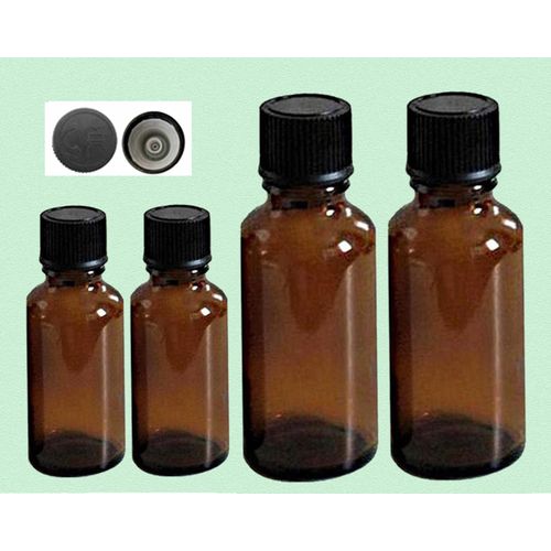 Flacons " Aromathérapie" Verre Ambré. Lot De 4 = 2 X 10ml + 2 X 30 M 