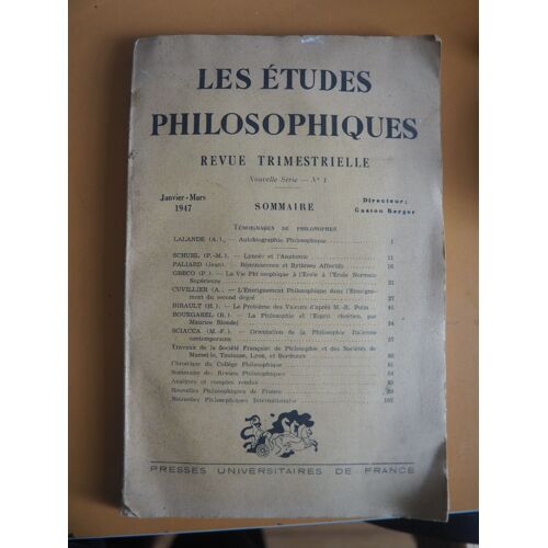 Revue Les Etudes Philosophiques Janvier/Mars 1947