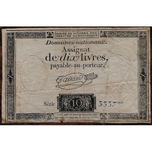 Assignat 10 Livres - 24 Octobre 1792 - Série 3337 - Filigrane Royal