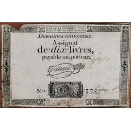 Assignat 10 Livres - 24 Octobre 1792 - Série 3387 - Filigrane Royal