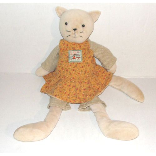 Doudou Peluche Chat Agathe La Chatte En Robe Orange À Fleurs Collection La Grande Famille 48cm