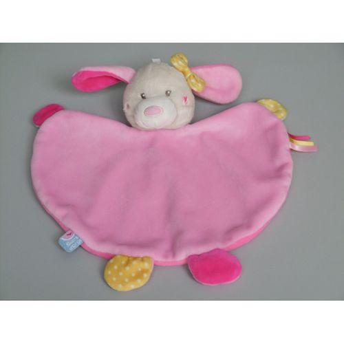 Doudou Chien Lapin Plat Beige Rose Jaune Papillon Sucre D'orge