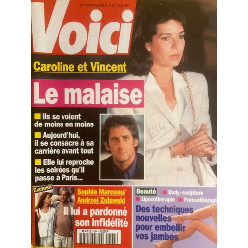Voici N 344 - 13/06/94 - Caroline De Monaco & Vincent Lindon - Sophie Marceau & Andrzej Zulawski - Kate Moss - Michelle Pfeiffer - Patti Reagan Nue - Gloupier L'entarteur...