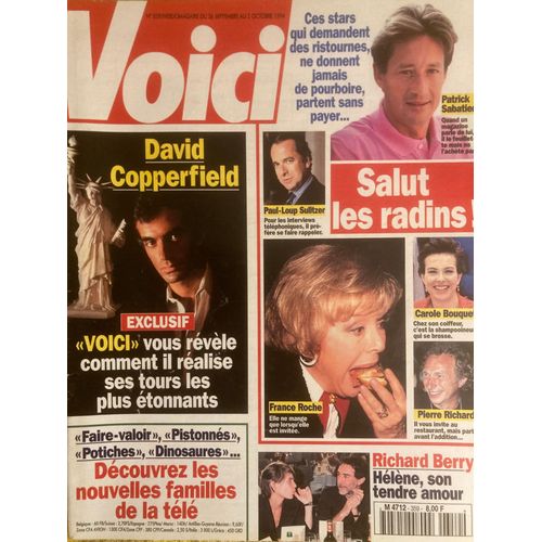 Voici N 359 - 26/09/94 - David Copperfield - Richard Berry - Tom Cruise, Misogyne Et Homosexuel ? - Johnny Depp - Marilu Henner - Mélanie Griffith & Don Johnson - Salut Les Radins !