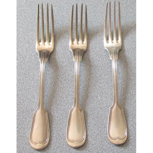 Trois Fourchettes - Modèle Au Filet - Poinçons 120 Et Metal Blanc - Taille 20.5cm - Couvert D'argenterie Du 19eme Siecle - Avec Signes D'usure Et Griffures