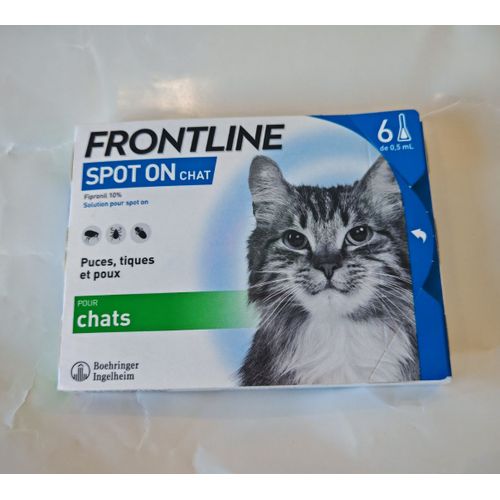 Frontline Spot On Chat - Anti Puces, Tiques & Poux Broyeurs - Protège L'animal Pendant 4 Semaines Contre Les Puces, 2 Semaines Contre Les Tiques - Fabriqué En France - 6 Pipettes Application