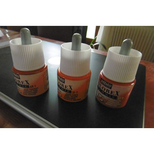 Pebeo Flacons 45ml  Encre À Dessiner Acrylique Colorex Technic Lot De 3 : Rose Portrait, Vermillon, Jaune Foncé