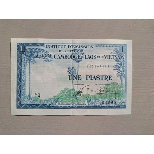 Billet 1 Piastre, Institut D'emission Des Etats Du Cambodge, Du Laos Et Du Vietnam