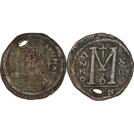 Byzance - Follis - Justinien 1er - Anno Xiii - 39.5 Mm - Grand M, B, Con (Constantinople) - Percée - Bc.163 - 24-359