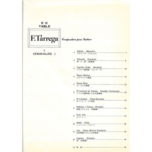 F. Tarrega : Composition Pour Guitare.