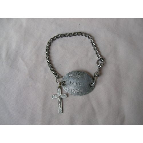 Ww1 France Plaque D'identité Francaise Militaire Personnalisée Modèle 1915 Avec Sa Croix Chrétienne (14-18 ) Be