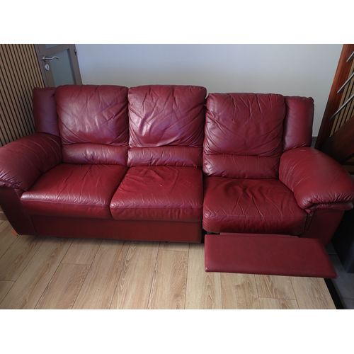 Fauteuil 3 +1 En Cuir Bordeau