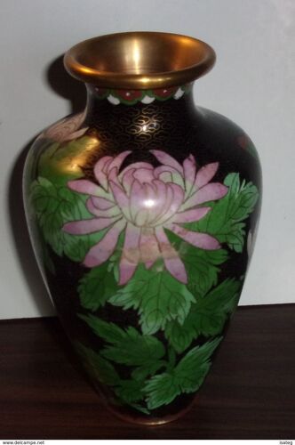 Vase Emaux Cloisonné Décor Pivoine - Chine