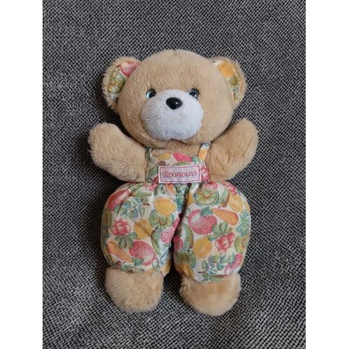 Peluche Ours Brun Avec Salopette Fruit Et Légume - Doudou Ourson Vintage - Nounours - Grelot