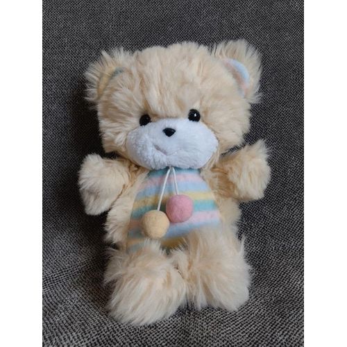Peluche Ours Vintage - Ajena - Doudou Chat Jaune Et Multicolore Pastel - Pompon