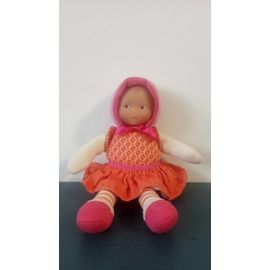 Poupée De Chiffon Corolle - Orange Et Rose - Capuche Noeud Tutu Jupe Collant Fleur Rayures