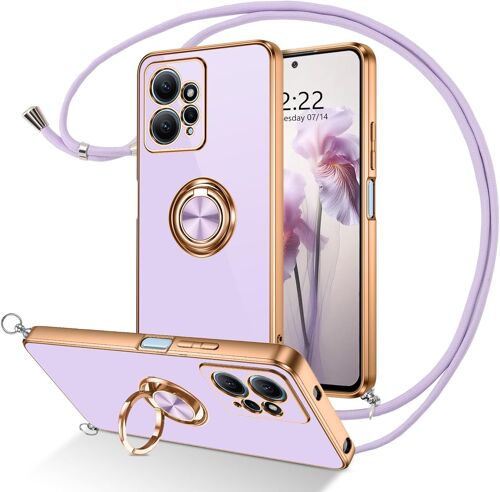 Coque Xiaomi Note 12 4g Cordon Avec Anneau, Silicone Coque Note12 4g Tpu Antichoc Étui Avec Collier Microfibre Doublure Housse Pour Note 12 4g, Violet[Q362]
