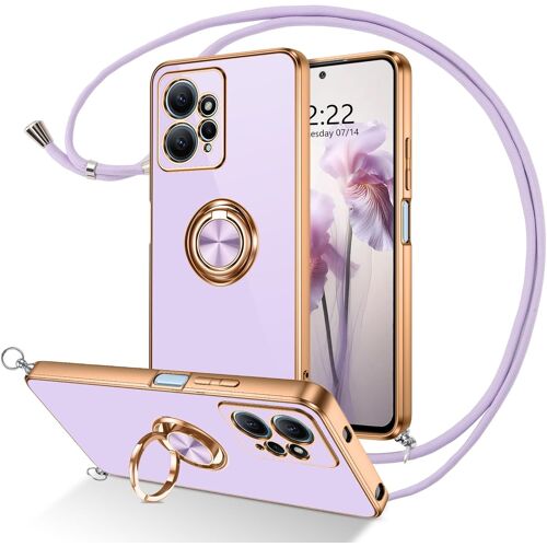 Coque Xiaomi Note 12 4g Cordon Avec Anneau, Silicone Coque Note12 4g Tpu Antichoc Étui Avec Collier Microfibre Doublure Housse Pour Note 12 4g, Violet[Q362]