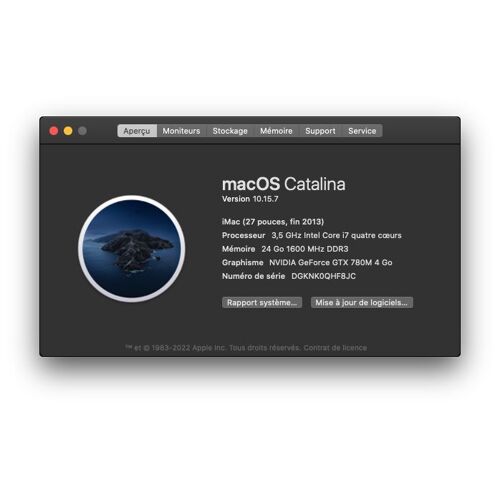 Apple iMac 27" fin 2013 Intel Core i7 quatre coeurs - 3.5 Ghz - Ram 24 Go - SSD 500 Go
