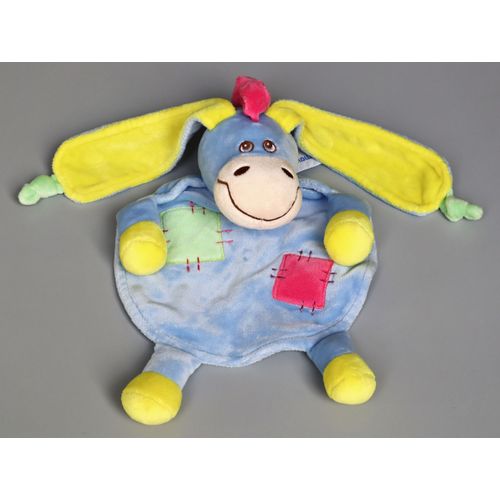 Doudou Âne Plat Bleu Rose Jaune Nounours