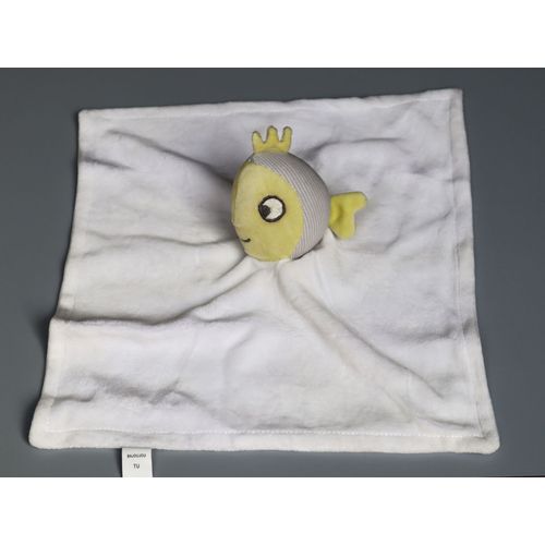 Doudou Poisson Jaune Gris Mouchoir Blanc Sergent Major