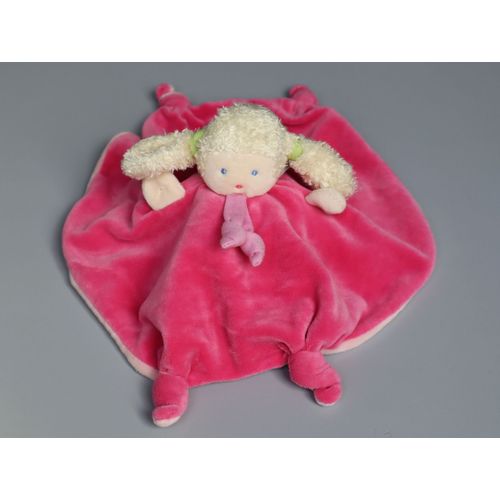 Doudou Poupée Plat Brune Blonde Rose Réversible Ajena