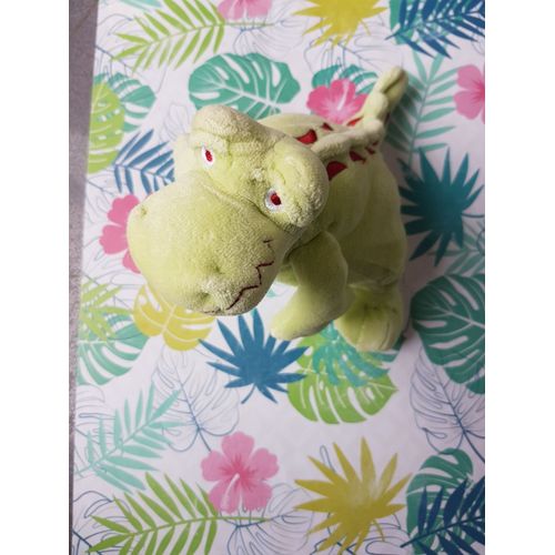 Peluche Doudou Crocodile Vert Et Rouge Grelot