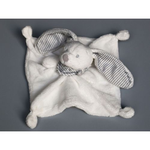 Doudou Lapin Plat Blanc Bandana Oreilles Rayés Gris Simba Toys