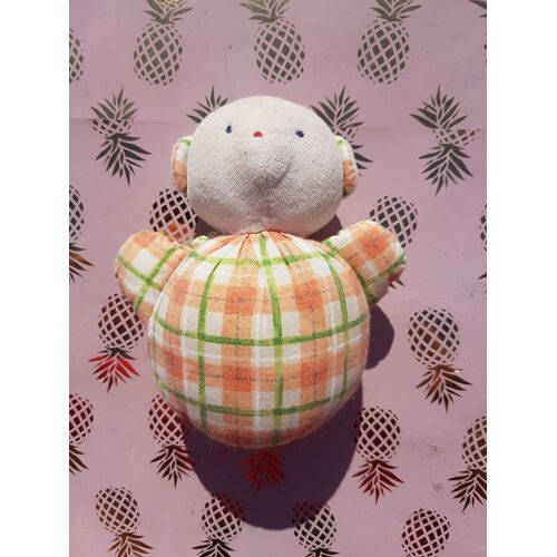 Peluche Doudou Ours Boule Calidoux Raye Vert Orange Grelot