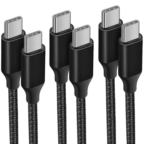 3x Câble USB-C vers USB-C Rapide 3A pour Samsung Galaxy A14 A13 A12 A03s A04s A22 A23 A24 - Nylon Tressé Noir 1M - E.F.Connection