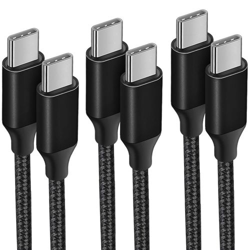 3x Câble USB-C vers USB-C Rapide 3A pour Samsung Galaxy A14 A13 A12 A03s A04s A22 A23 A24 - Nylon Tressé Noir 1M - E.F.Connection