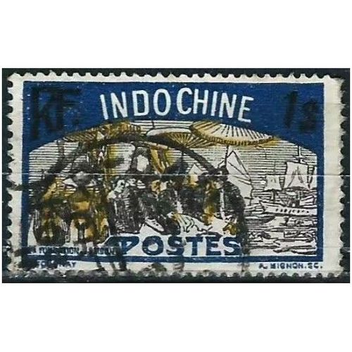 Indochine (Actuel Vietnam), Colonie Française 1927, Beau Timbre Yvert 145, Fondation De Saïgon, 1pi. Bleu Noir Et Jaune, Oblitéré, Tbe.