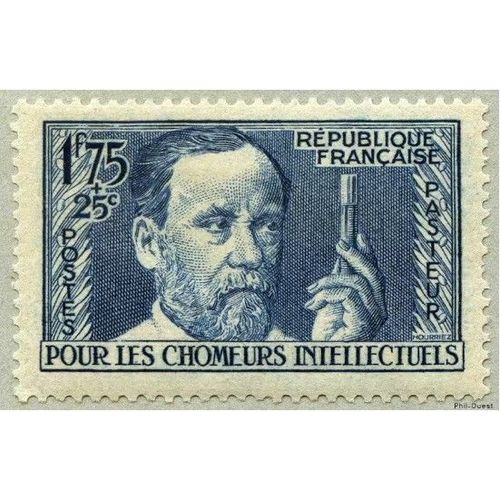 France 1938, Beau Timbre Yvert 385, Au Profit Des Chômeurs Intellectuels, 2ème Série, Portrait De Louis Pasteur, Neuf*
