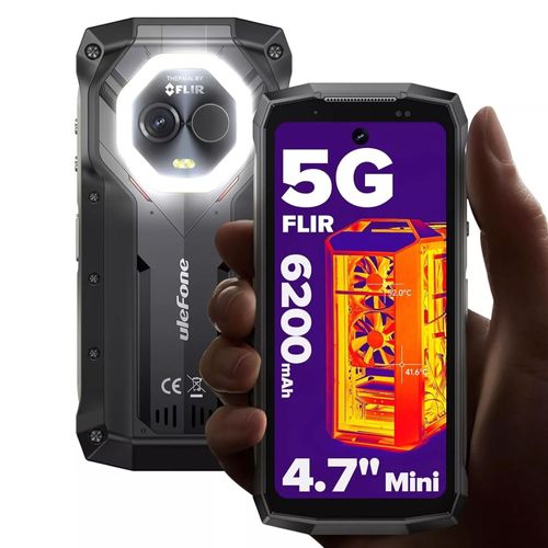 Ulefone Armor Mini 20T Pro 5G 4.7" Imagerie Thermique Android 14 16 Go + 256 Go 50MP+32MP 6200mAh 33W Dual SIM/NFC/GPS - Noir