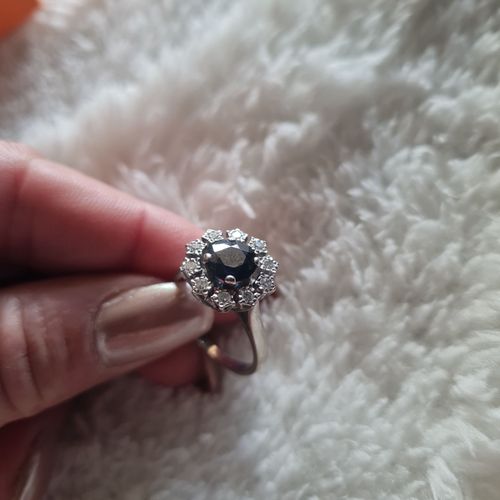 Bague Fleur Or Blanc 18k Saphir Et Diamants