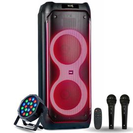 Pack Enceinte Karaoke Bluetooth Autonome USB Active Ibiza 1200W COLUMBA1200 - 2 Micros Filaires - Projecteur PAR LED PARTY-PAR181