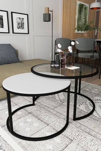 Lot De 2 Tables Gigognes Borrina - Verre , Bois & Métal