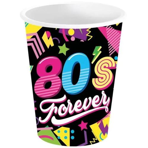 Lot de 6 Gobelets carton - Années 80's forever - Très colorés - 24cl