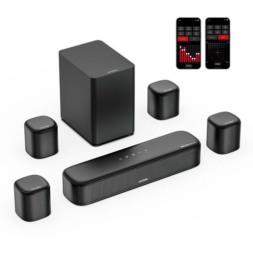 Ultimea Aura A60 Barre de son 7.1, application intelligente et commande vocale, technologie BassMX, puissance de crête de 350 W, HDMI eARC, 4 haut-parleurs surround, pour Smart TV