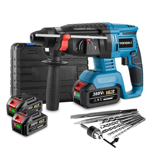 Perceuse à percussion SDS 26 mm MAX 850 W avec 2 batteries, 10 accessoires et boîte en plastique
