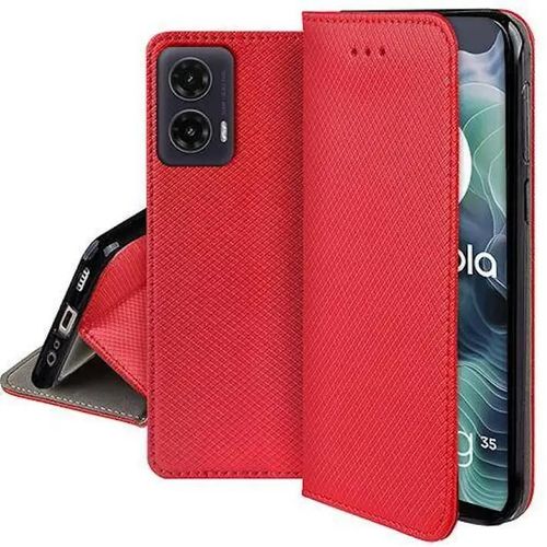 Housse Pour Motorola Moto G35 5g - Etui Coque Pochette Portefeuille + Verre Trempe - Rouge Magnet