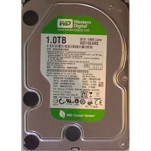 Disque Dur 1 To Western Digital WD10EARS-00MVWB0 - 3.5" SATA - 64MB Cache